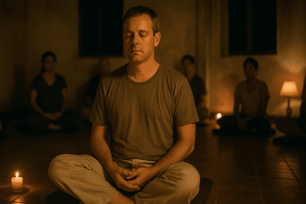 Gerry leading a quiet evening meditation session at the rehab center in Thailand.