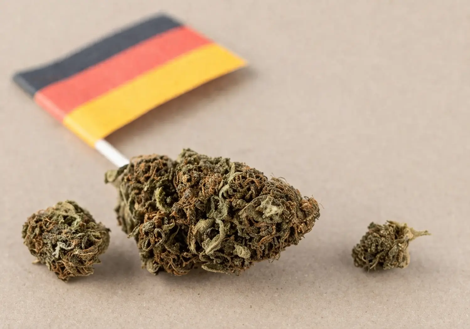 Cannabisblüten vor einer deutschen Flagge als Symbol für Drogensucht und die Situation von Angehörigen in Deutschland