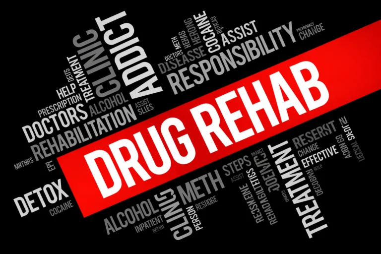 Graphic displaying the words "Drug Rehab" prominently among related addiction treatment terms such as detox, rehabilitation, and treatment, reflecting structured long-term recovery care in Australia.