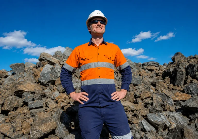FIFO mining worker in Australia standing at a remote mine site during daylight