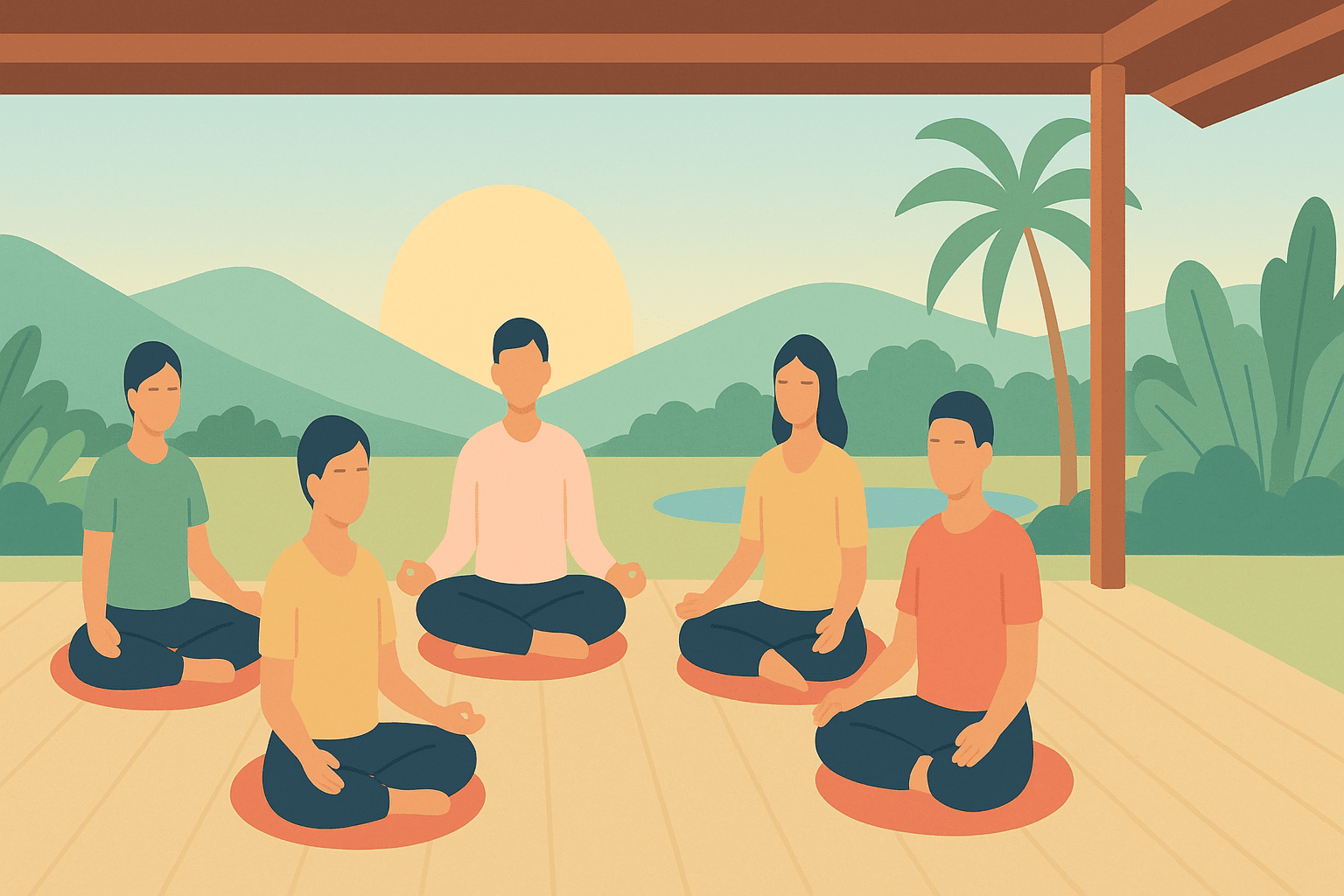 Illustration einer Meditationsgruppe bei Siam Rehab in Nordthailand