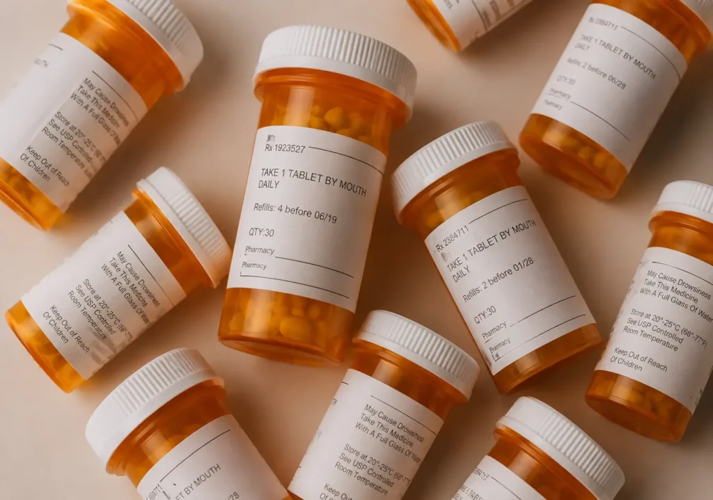 labeled methadone prescription bottles and doctor's letter prepared for traveling with methadone
