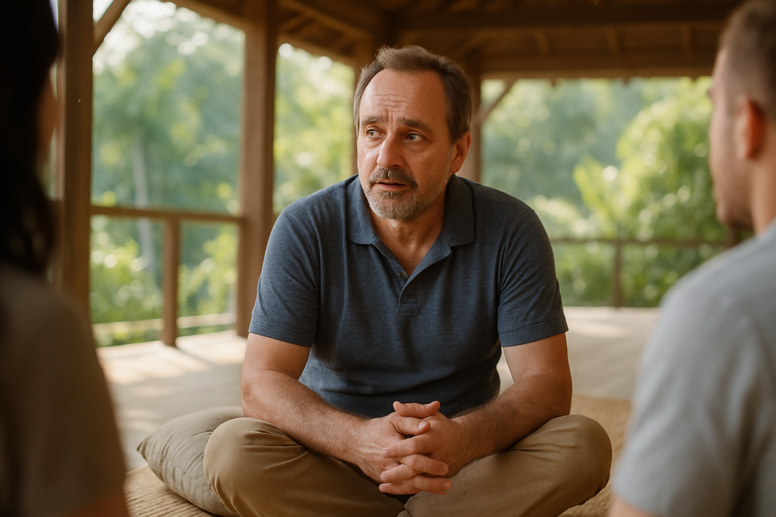 Mann aus dem DACH-Raum spricht in Gruppentherapie in Chiang Rai, Siam Rehab