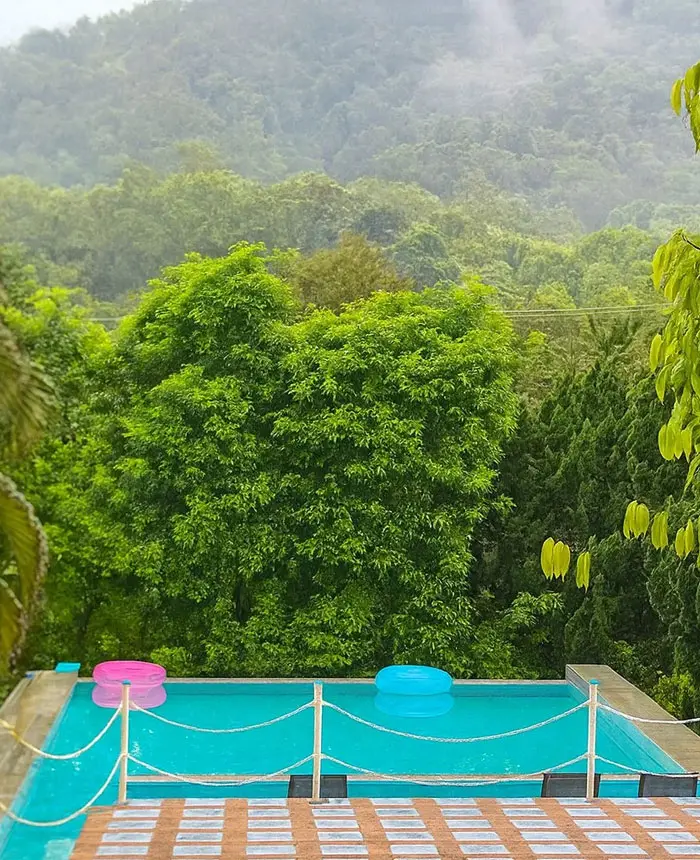 Mountain view and outdoor pool at Siam Rehab Thailand in a nature-based, low-trigger environment designed to support veteran rehabilitation